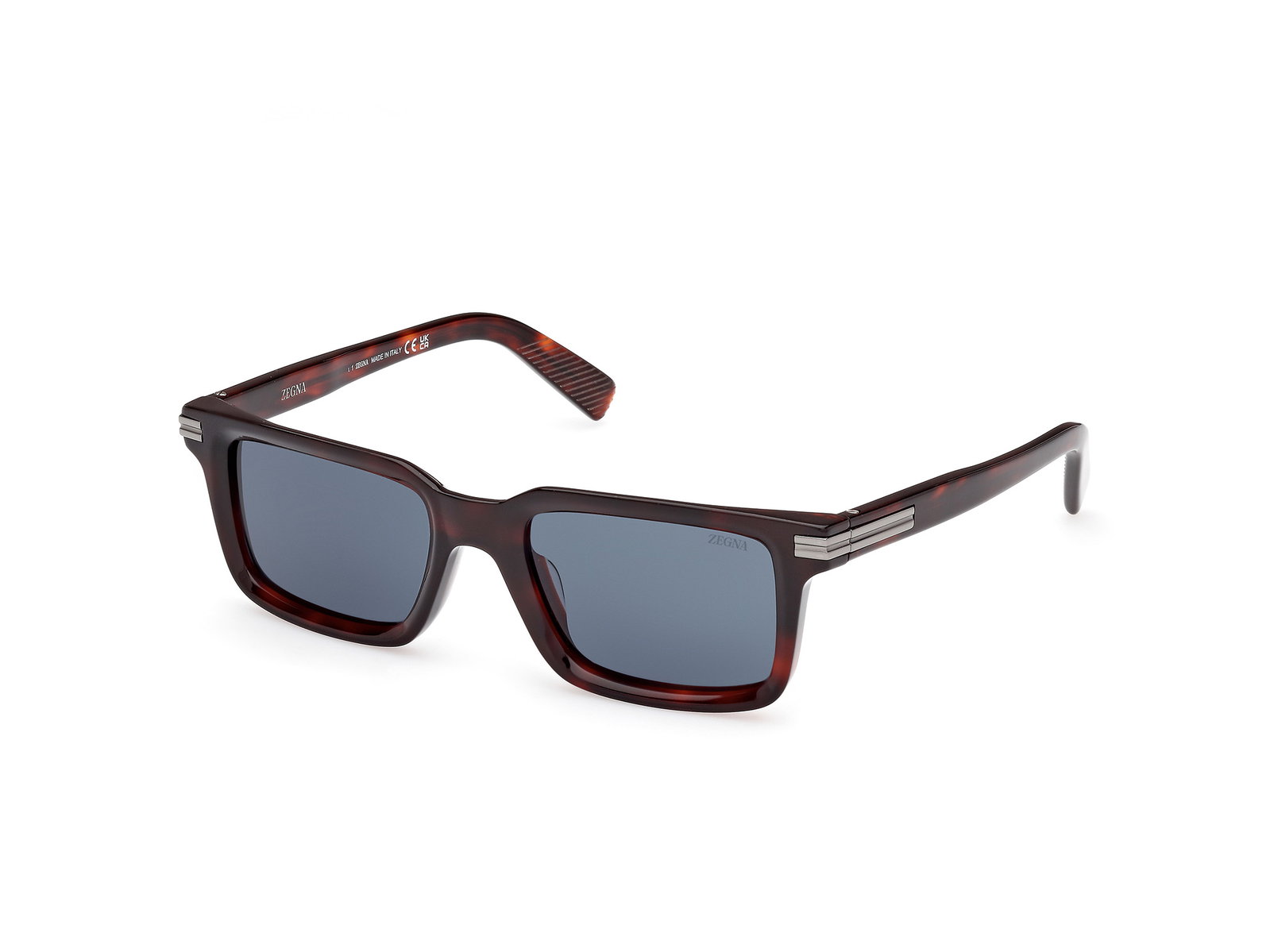 Das Bild zeigt die Zegna Sonnenbrille 0249 in rot havanna leicht schräg von der Seite.
